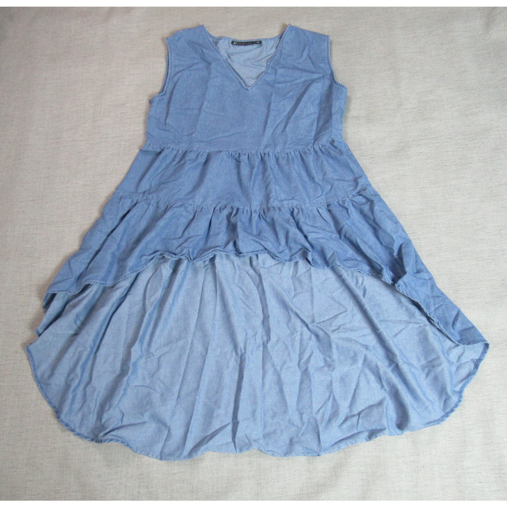 New York & Company Top Womens M Blue Sleeveless Tiered Tunic Dress Preppy Summer